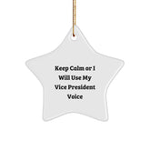Funny Vice President Gifts from Friends - Star Ornament for Christmas Unique Gifts - 'Keep Calm Or I Will Use My Vice President Voice' - Image 1